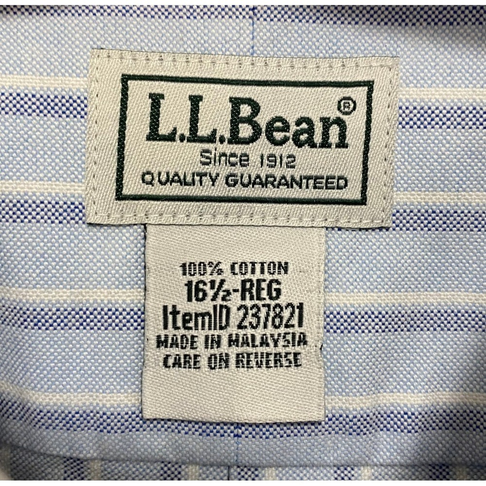 LL BEAN Men's 16.5 REG Shirt Blue White Stripe Cotton Button Down Short Sleeve - Picture 4 of 8